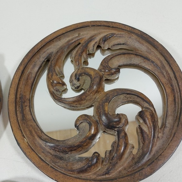 Set of 3 Ornate Round Framed Mirror Wall Decor Bronze Heavy Resin 1980's 6" - Picture 3 of 6